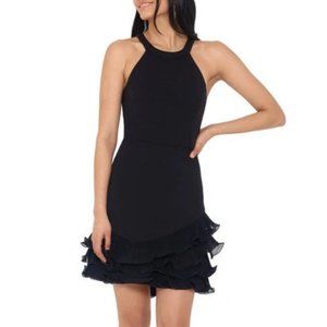 NWT BETSEY & ADAM RUFFLE HEM CHIFFON DRESS IN BLACK.  SZ 10